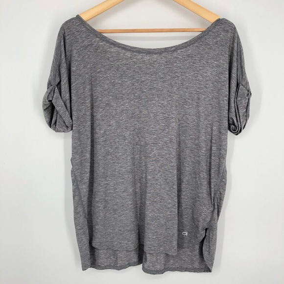 GapFit Breathe Womens Tee Size Medium Heather Gray Roll Sleeve Side Slit Workout - Picture 4 of 14